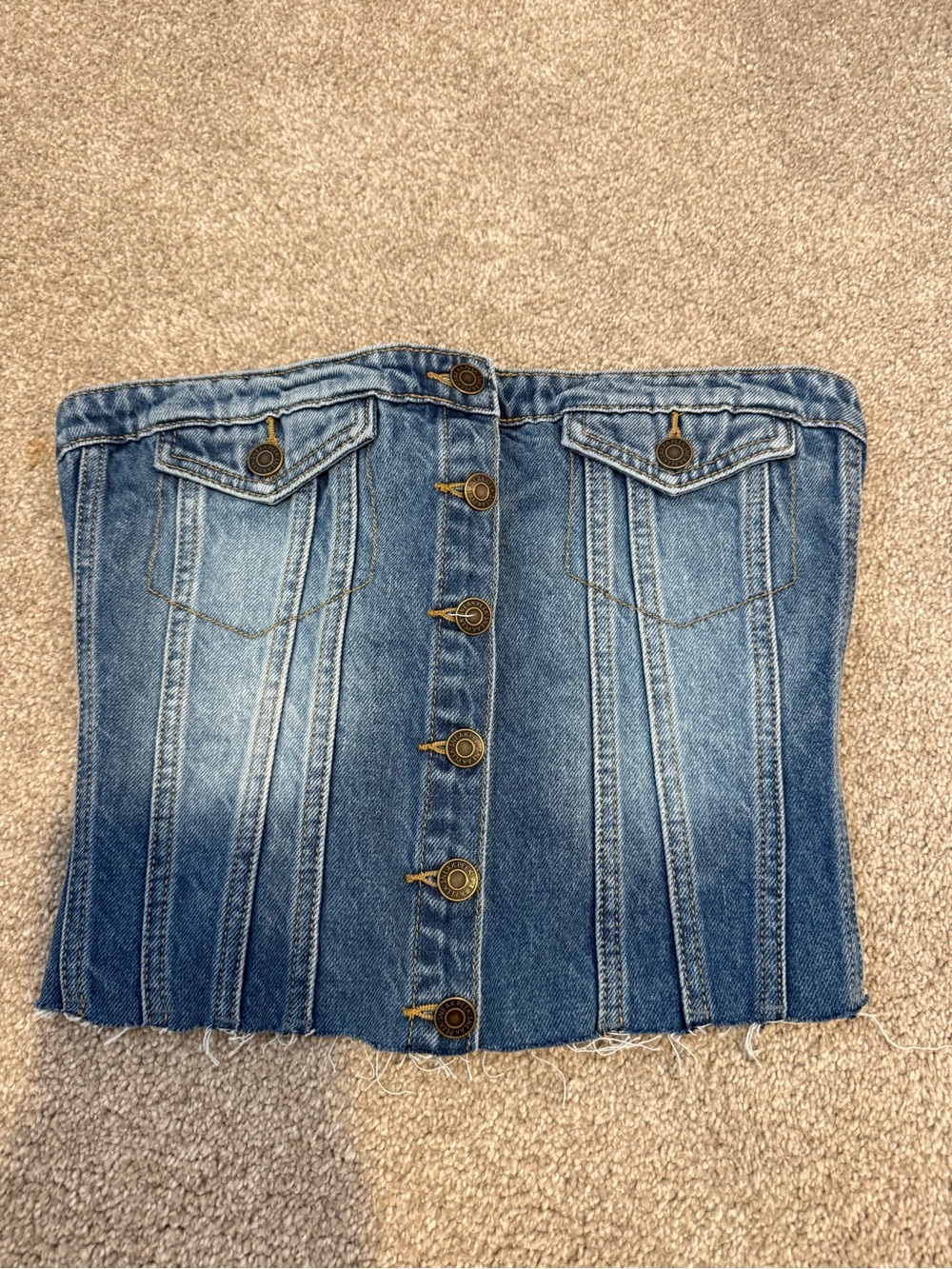 Denim Button-Front Strapless Corset Top - Blue